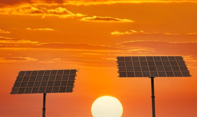 sunset, solar energy, sun, solar panels, nature, renewable energy, conservation, technology, orange skies, dusk, sky, energy