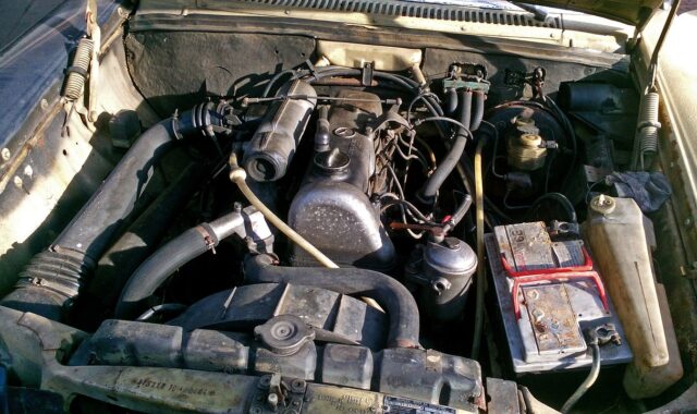 car engine, engine compartment, old, dirty, iron, decay, scrap metal, corrosion, battery