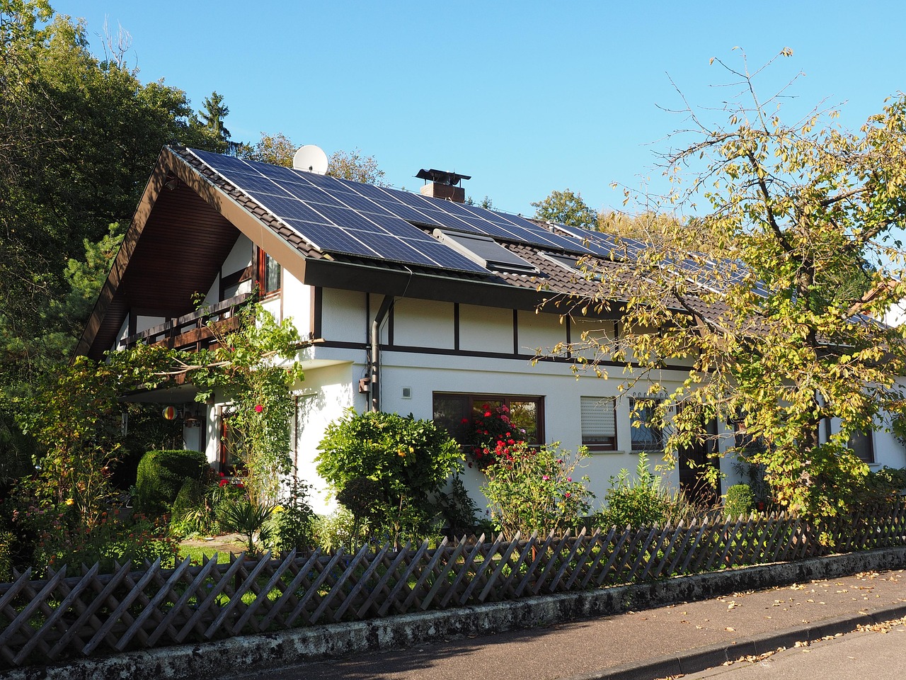 house, housetop, solar cells, solar system, garden fence, fenced in, reside, solar cells, solar cells, solar system, solar system, solar system, solar system, solar system, garden fence